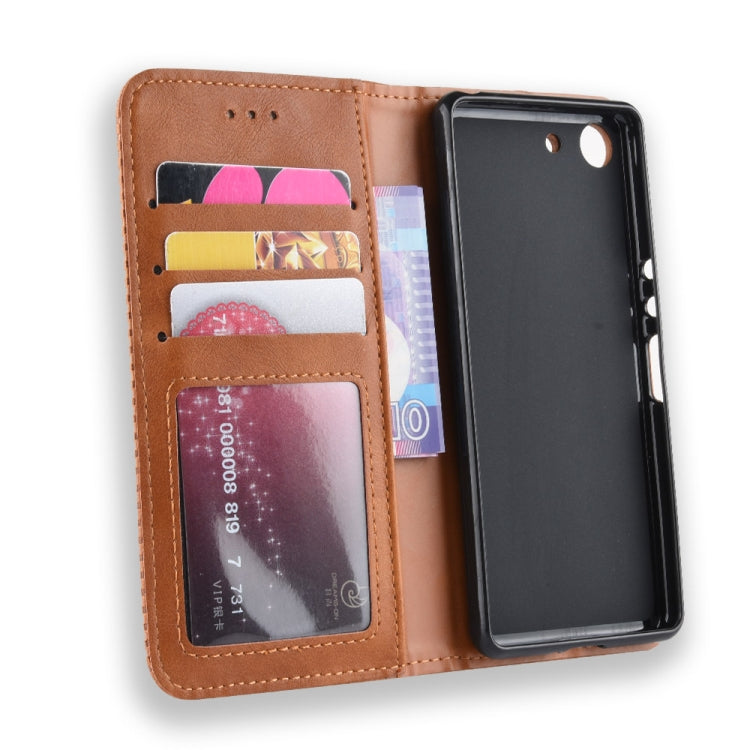 Magnetic Buckle Retro Crazy Horse Texture Horizontal Flip Leather Case for Sony Xperia ACE SO-02L, with Holder & Card Slots & Photo Frame