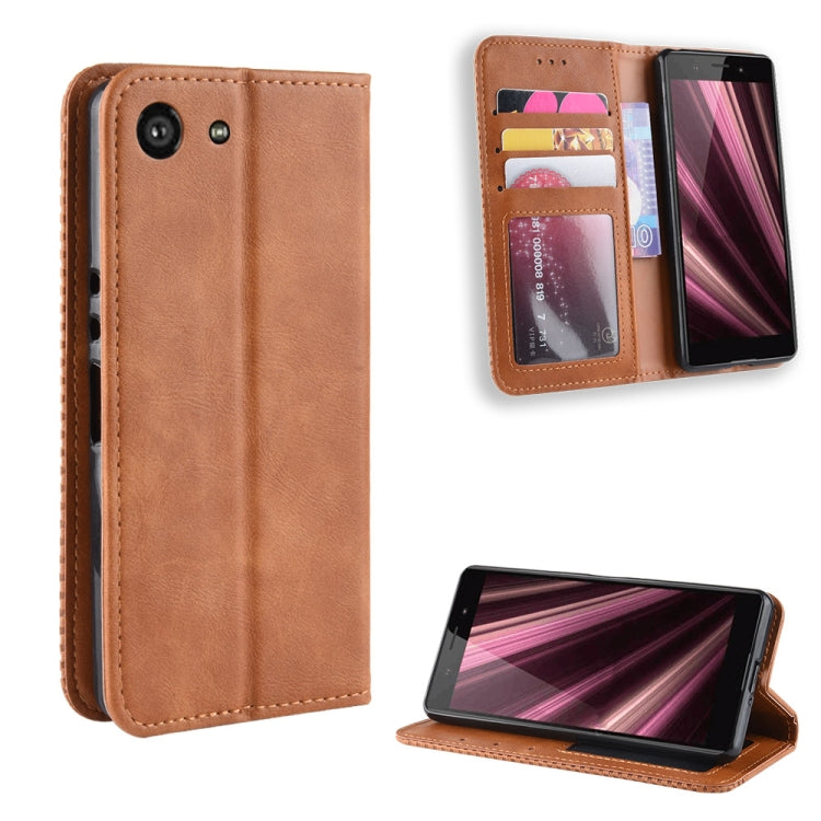 Magnetic Buckle Retro Crazy Horse Texture Horizontal Flip Leather Case for Sony Xperia ACE SO-02L, with Holder & Card Slots & Photo Frame