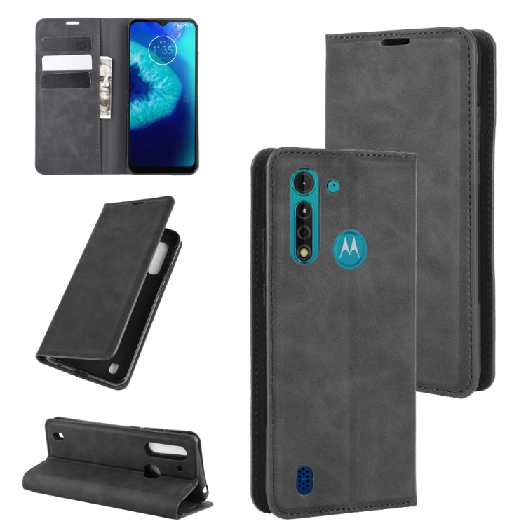 For Motorola Moto G8 Power Lite Retro-skin Business Magnetic Suction Leather Case with Holder & Card Slots & Wallet