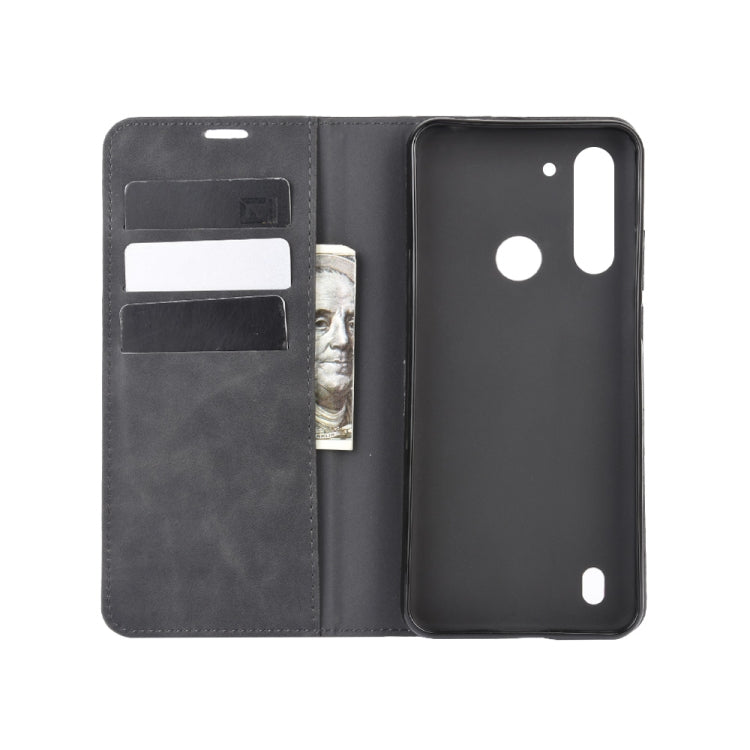 For Motorola Moto G8 Power Lite Retro-skin Business Magnetic Suction Leather Case with Holder & Card Slots & Wallet