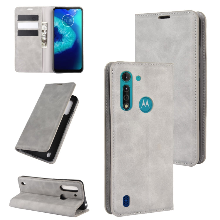 For Motorola Moto G8 Power Lite Retro-skin Business Magnetic Suction Leather Case with Holder & Card Slots & Wallet