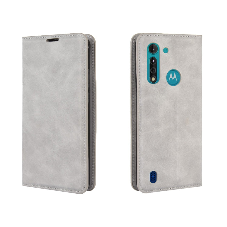 For Motorola Moto G8 Power Lite Retro-skin Business Magnetic Suction Leather Case with Holder & Card Slots & Wallet