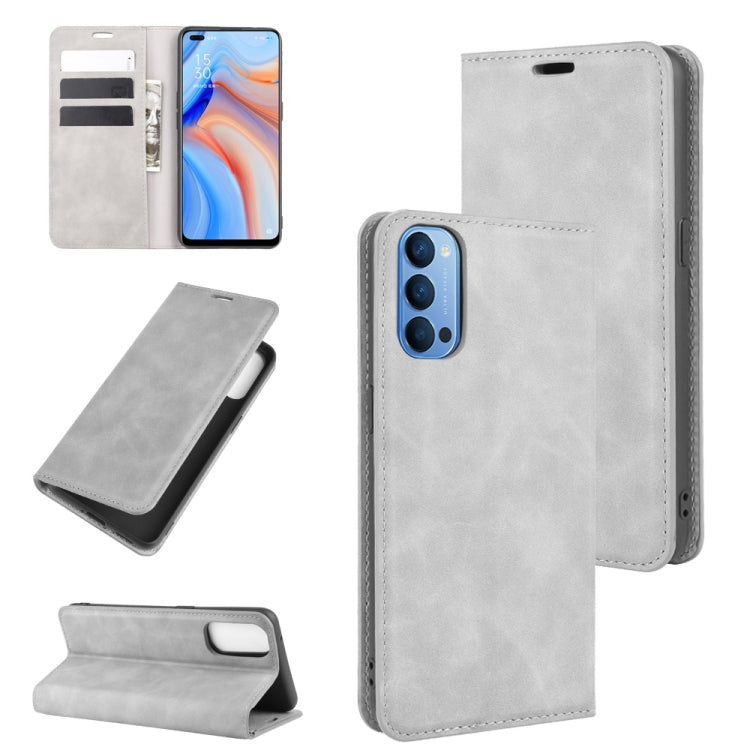 For OPPO Reno 4 5G Retro-skin Business Magnetic Suction Leather Case with Holder & Card Slots & Wallet