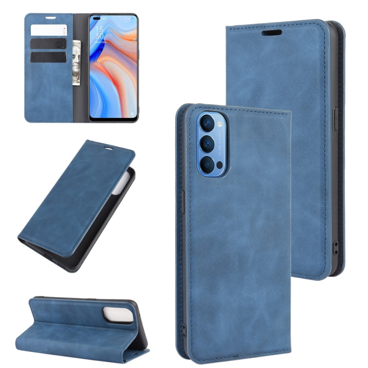 For OPPO Reno 4 5G Retro-skin Business Magnetic Suction Leather Case with Holder & Card Slots & Wallet