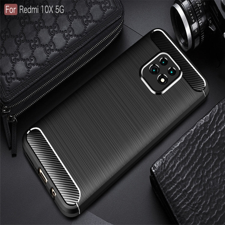 For Xiaomi Redmi 10X 5G Brushed Texture Carbon Fiber Shockproof TPU Case