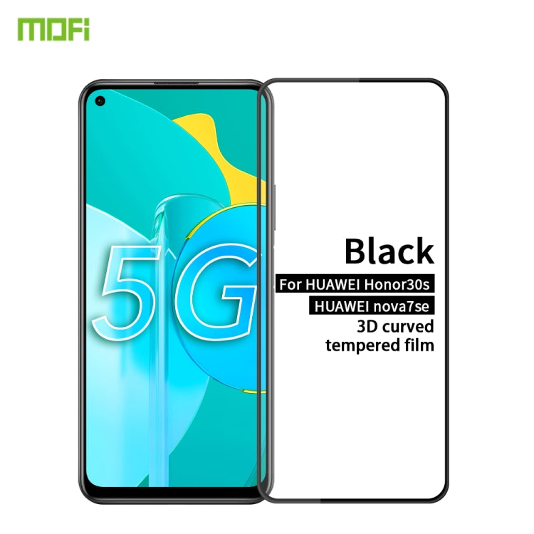 For Huawei Honor 30s / Nova 7 se MOFI 9H 3D Explosion-proof Curved Screen Tempered Glass Film(Black)