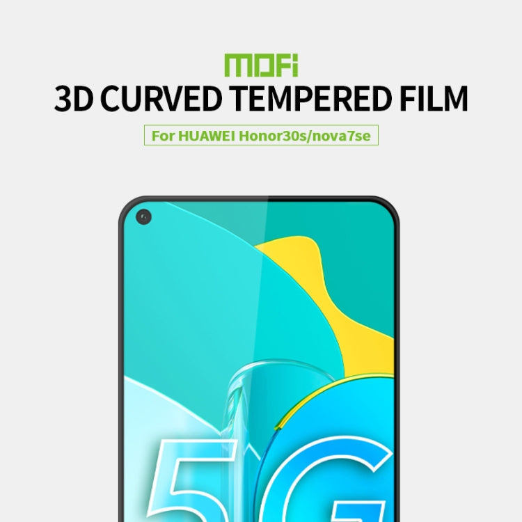 For Huawei Honor 30s / Nova 7 se MOFI 9H 3D Explosion-proof Curved Screen Tempered Glass Film(Black)