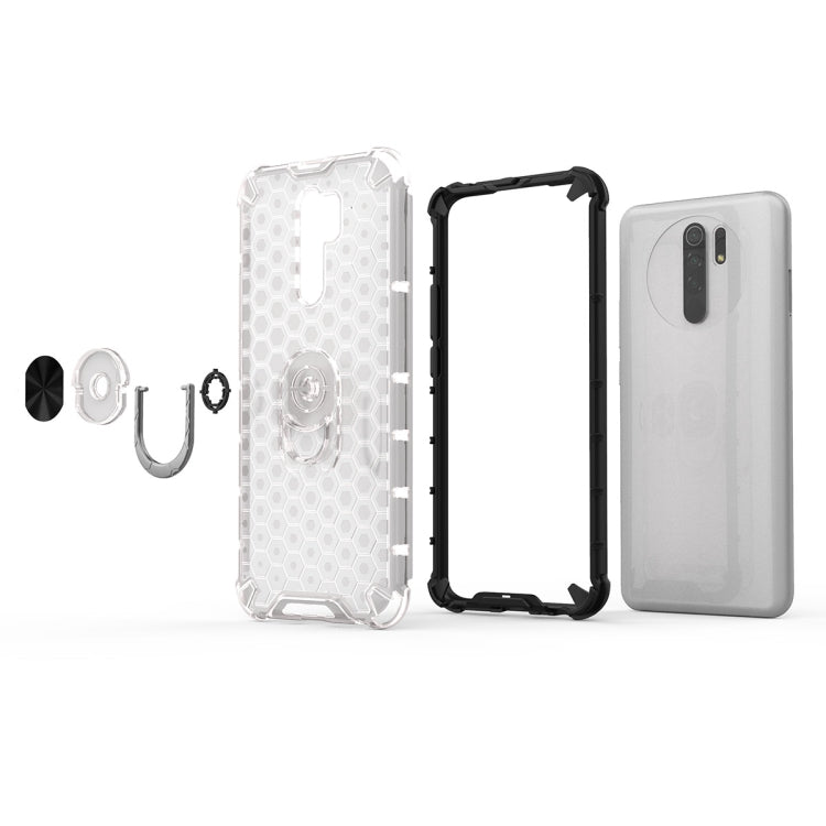For Xiaomi Redmi 9 Shockproof Honeycomb PC + TPU Ring Holder Protection Case