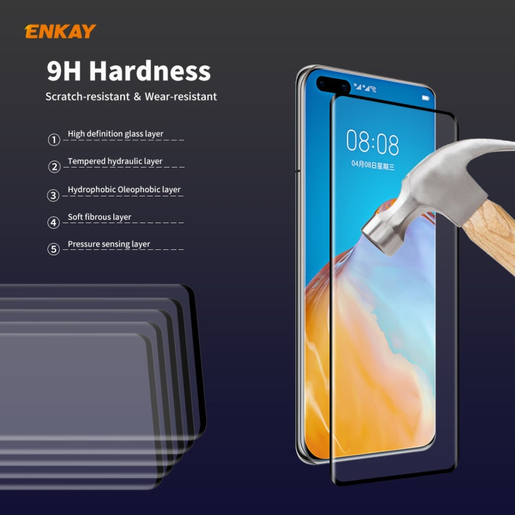 For Huawei P40 Pro ENKAY Hat-Prince 0.26mm 9H 3D Full Glue Explosion-proof Full Screen Curved Heat Bending Tempered Glass Film