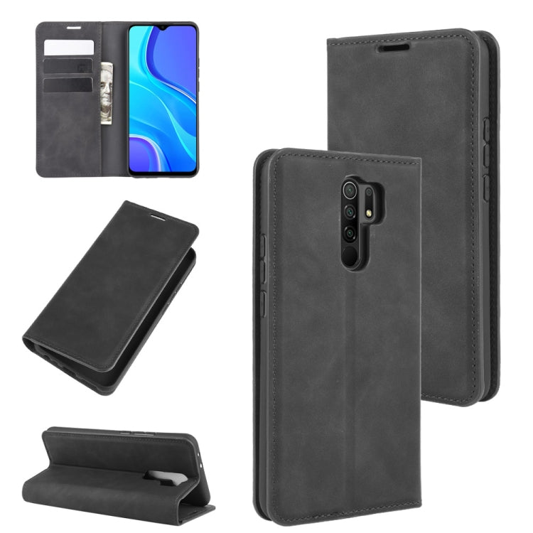 For Xiaomi Redmi 9 Retro-skin Business Magnetic Suction Leather Case with Holder & Card Slots & Wallet