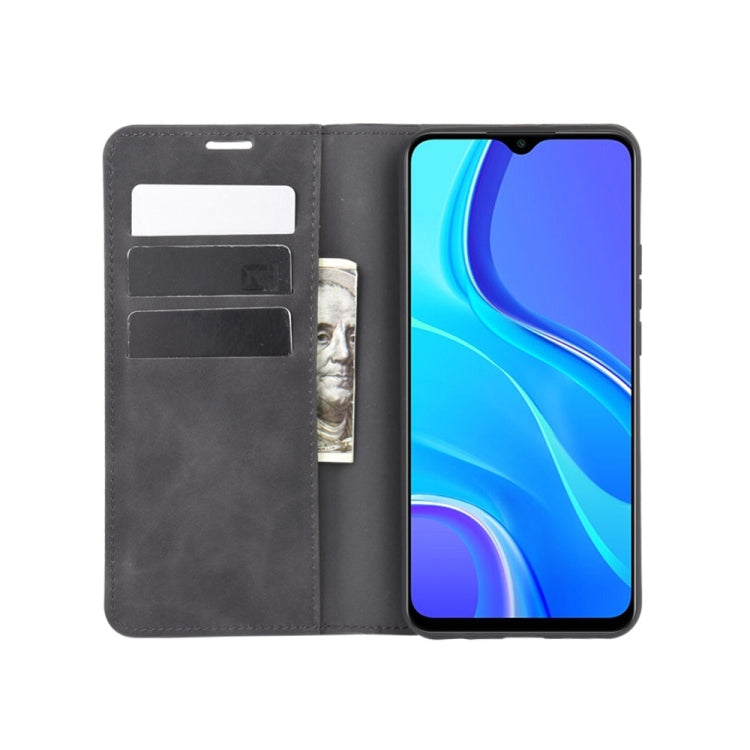 For Xiaomi Redmi 9 Retro-skin Business Magnetic Suction Leather Case with Holder & Card Slots & Wallet