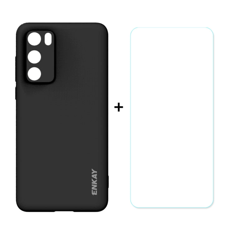 For Huawei P40 Hat-Prince ENKAY ENK-PC0342 2 in 1 Ultra-thin Solid Color TPU Slim Case Soft Cover + 0.26mm 9H 2.5D Tempered Glass Protector Film