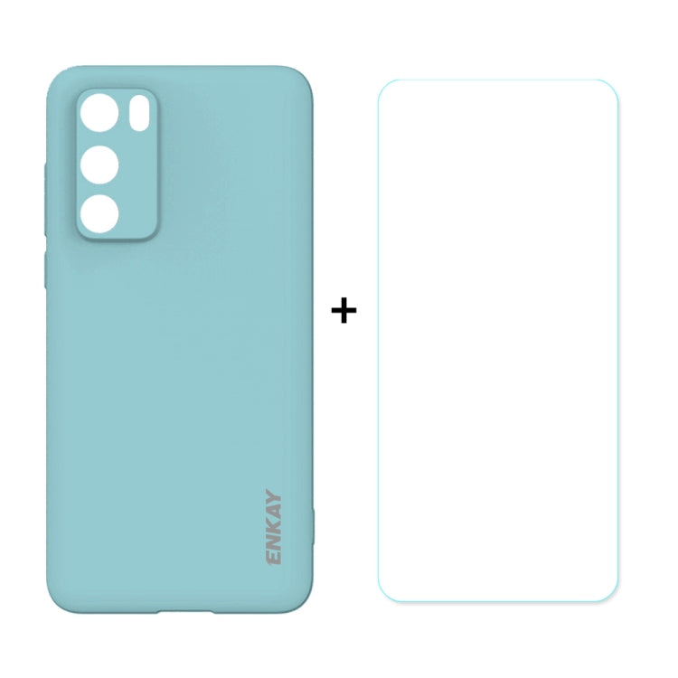 For Huawei P40 Hat-Prince ENKAY ENK-PC0342 2 in 1 Ultra-thin Solid Color TPU Slim Case Soft Cover + 0.26mm 9H 2.5D Tempered Glass Protector Film
