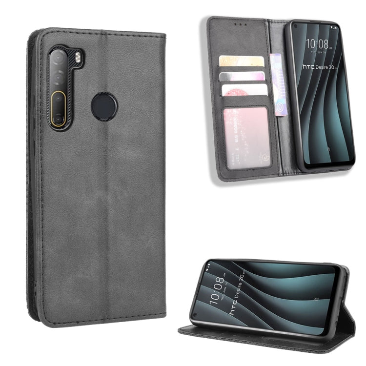 For HTC Desire 20 Pro Magnetic Buckle Retro Crazy Horse Texture Horizontal Flip Leather Case , with Holder & Card Slots & Photo Frame