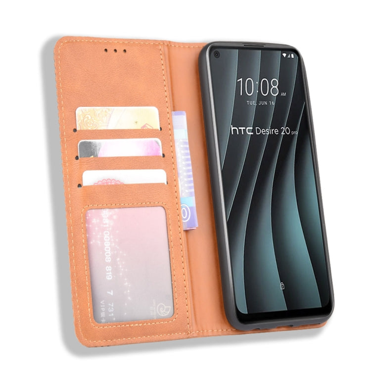 For HTC Desire 20 Pro Magnetic Buckle Retro Crazy Horse Texture Horizontal Flip Leather Case , with Holder & Card Slots & Photo Frame