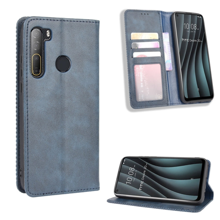 For HTC Desire 20 Pro Magnetic Buckle Retro Crazy Horse Texture Horizontal Flip Leather Case , with Holder & Card Slots & Photo Frame