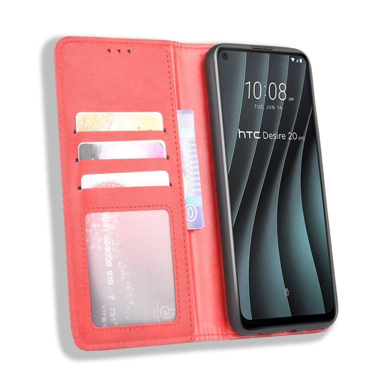 For HTC Desire 20 Pro Magnetic Buckle Retro Crazy Horse Texture Horizontal Flip Leather Case , with Holder & Card Slots & Photo Frame