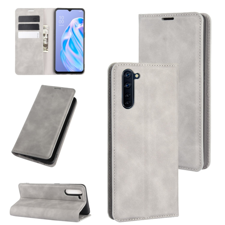 For OPPO Reno 3A (Japanese Version) Retro-skin Business Magnetic Suction Leather Case with Holder & Card Slots & Wallet