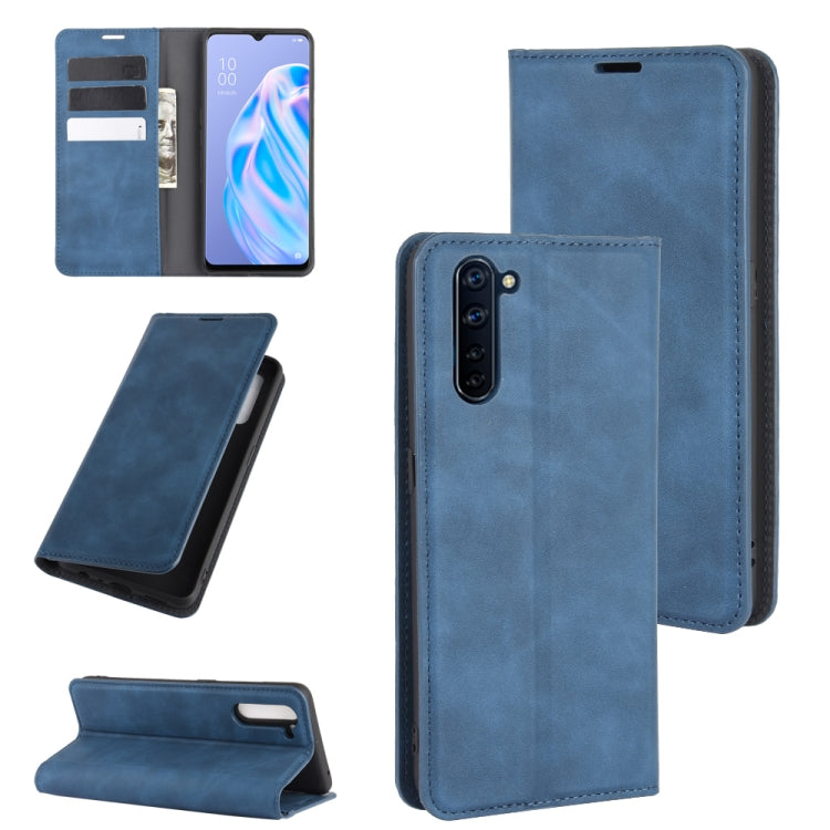 For OPPO Reno 3A (Japanese Version) Retro-skin Business Magnetic Suction Leather Case with Holder & Card Slots & Wallet
