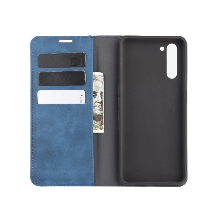 For OPPO Reno 3A (Japanese Version) Retro-skin Business Magnetic Suction Leather Case with Holder & Card Slots & Wallet