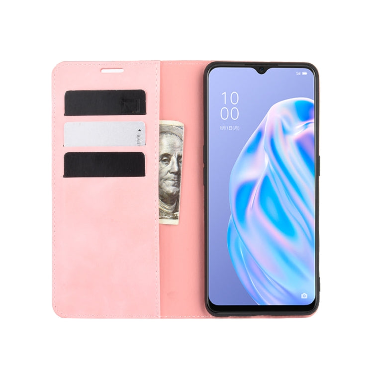 For OPPO Reno 3A (Japanese Version) Retro-skin Business Magnetic Suction Leather Case with Holder & Card Slots & Wallet
