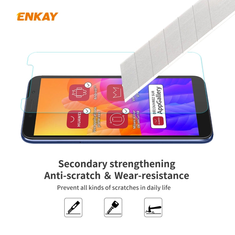 For Huawei Y5p 2 PCS ENKAY Hat-Prince 0.26mm 9H 2.5D Curved Edge Tempered Glass Film