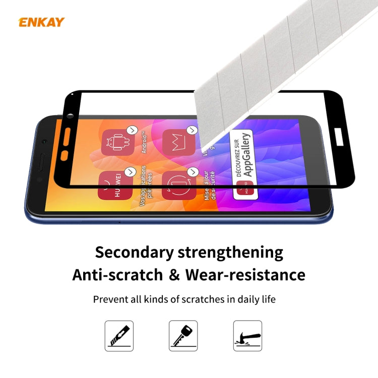 For Huawei Y5p 5 PCS ENKAY Hat-Prince Full Glue 0.26mm 9H 2.5D Tempered Glass Full Coverage Film