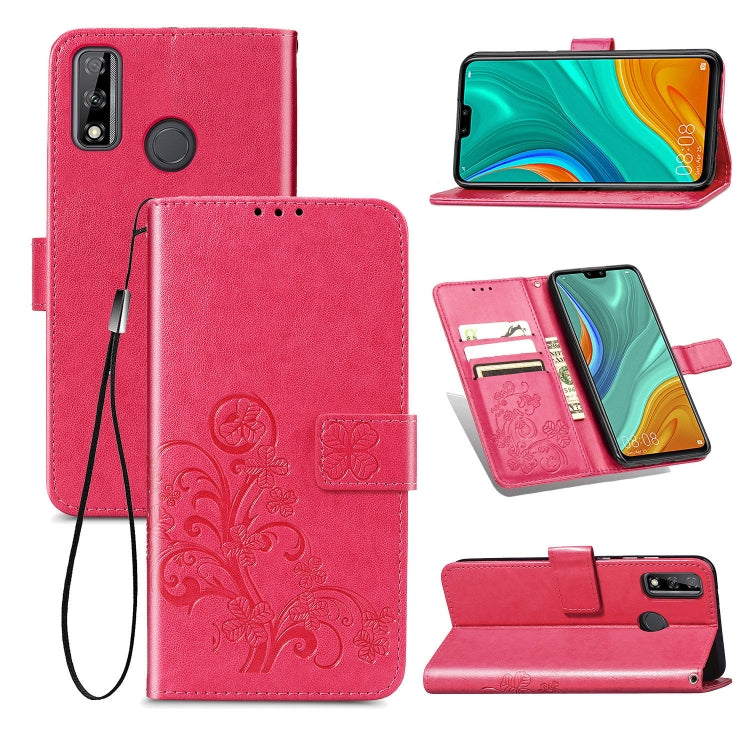For Huawei Y8S Four-leaf Clasp Embossed Buckle Mobile Phone Protection Leather Case with Lanyard & Card Slot & Wallet & Bracket Function