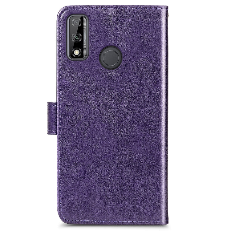 For Huawei Y8S Four-leaf Clasp Embossed Buckle Mobile Phone Protection Leather Case with Lanyard & Card Slot & Wallet & Bracket Function