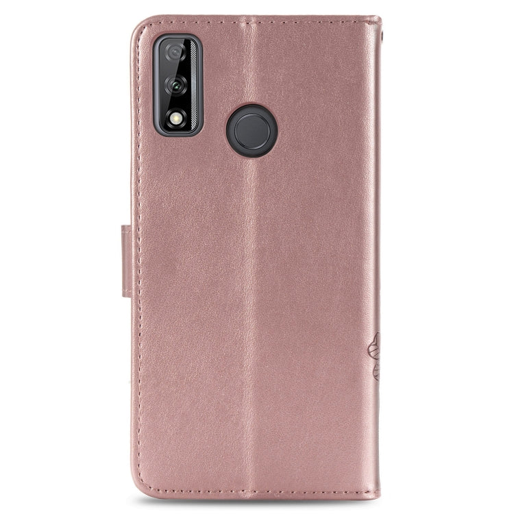 For Huawei Y8S Four-leaf Clasp Embossed Buckle Mobile Phone Protection Leather Case with Lanyard & Card Slot & Wallet & Bracket Function