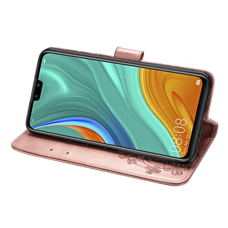 For Huawei Y8S Four-leaf Clasp Embossed Buckle Mobile Phone Protection Leather Case with Lanyard & Card Slot & Wallet & Bracket Function