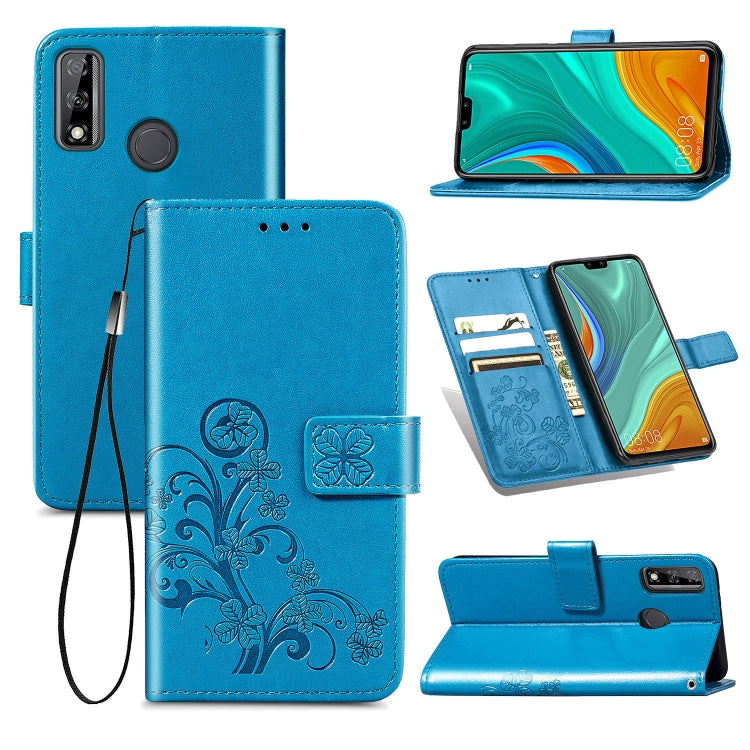 For Huawei Y8S Four-leaf Clasp Embossed Buckle Mobile Phone Protection Leather Case with Lanyard & Card Slot & Wallet & Bracket Function