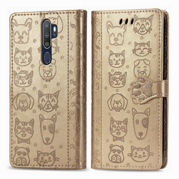 For OPPO A5 (2020) / A9 (2020) Cute Cat and Dog Embossed Horizontal Flip Leather Case with Holder & Card Slots & Wallet & Cartoon Clasp & Lanyard