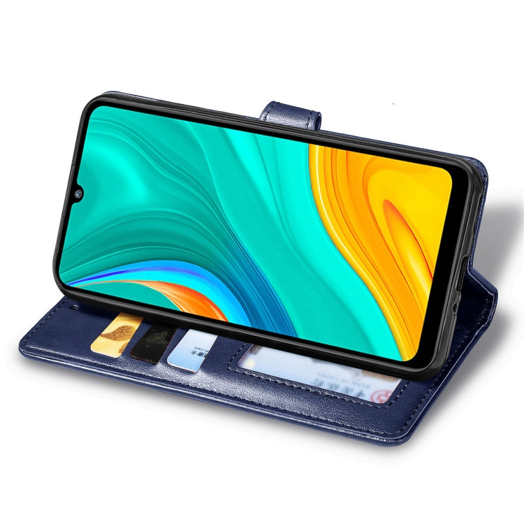 For Huawei Enjoy 10E Retro Solid Color Leather Buckle Phone Case with Lanyard & Photo Frame & Card Slot & Wallet & Stand Function