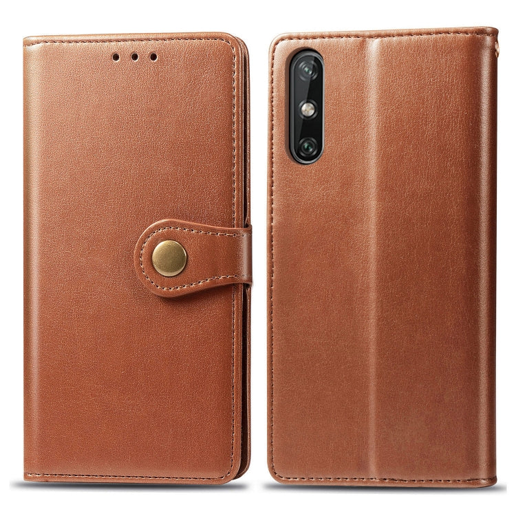 For Huawei Enjoy 10E Retro Solid Color Leather Buckle Phone Case with Lanyard & Photo Frame & Card Slot & Wallet & Stand Function