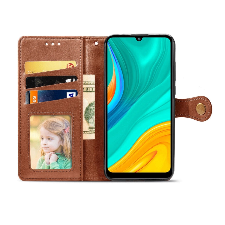 For Huawei Enjoy 10E Retro Solid Color Leather Buckle Phone Case with Lanyard & Photo Frame & Card Slot & Wallet & Stand Function