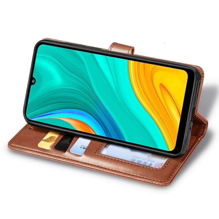 For Huawei Enjoy 10E Retro Solid Color Leather Buckle Phone Case with Lanyard & Photo Frame & Card Slot & Wallet & Stand Function