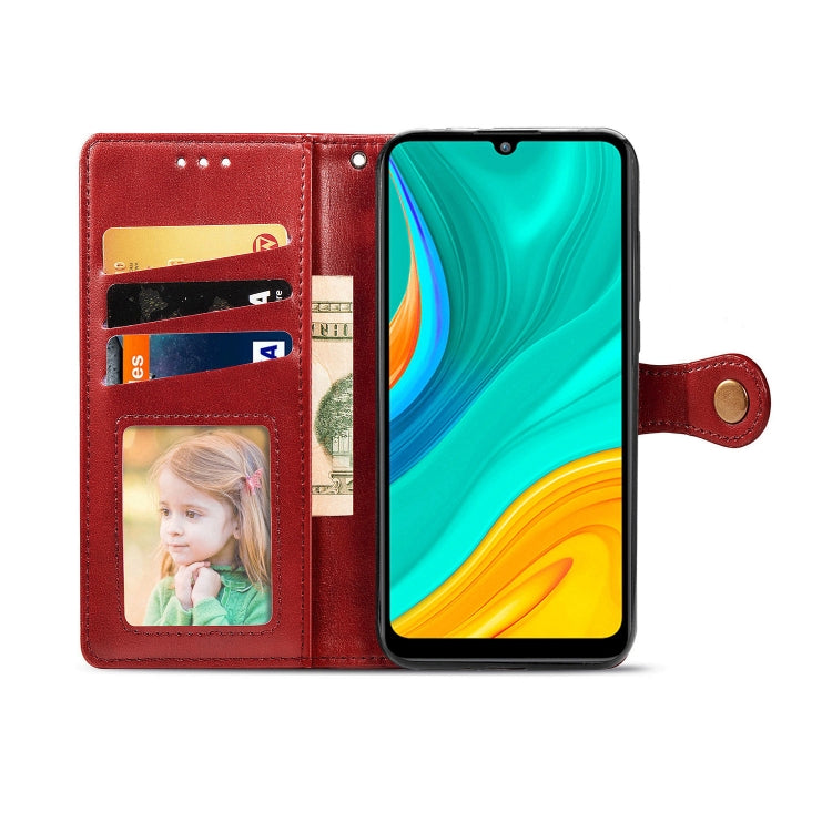 For Huawei Enjoy 10E Retro Solid Color Leather Buckle Phone Case with Lanyard & Photo Frame & Card Slot & Wallet & Stand Function