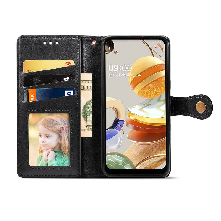 For LG K61 Retro Solid Color Leather Buckle Phone Case with Lanyard & Photo Frame & Card Slot & Wallet & Stand Function