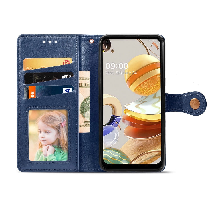 For LG K61 Retro Solid Color Leather Buckle Phone Case with Lanyard & Photo Frame & Card Slot & Wallet & Stand Function