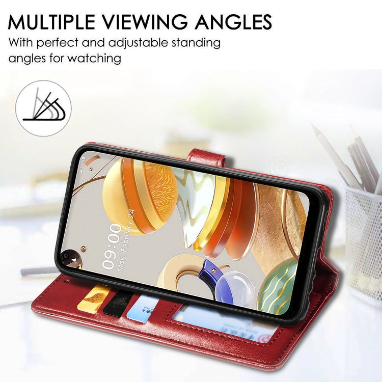 For LG K61 Retro Solid Color Leather Buckle Phone Case with Lanyard & Photo Frame & Card Slot & Wallet & Stand Function