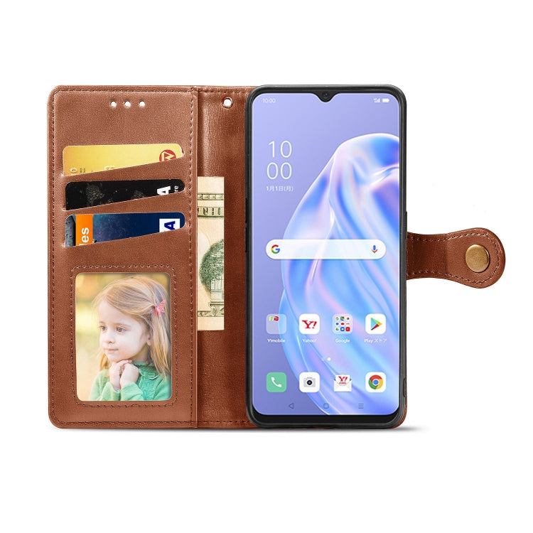 For OPPO Reno3 A Solid Color Leather Buckle Phone Case with Lanyard & Photo Frame & Card Slot & Wallet & Stand Function
