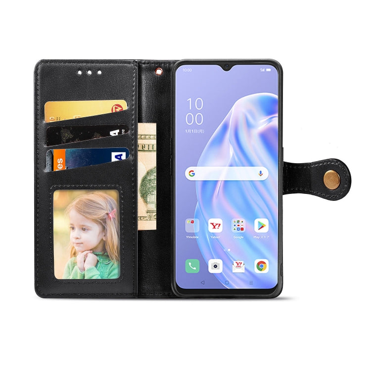 For OPPO Reno3 A Solid Color Leather Buckle Phone Case with Lanyard & Photo Frame & Card Slot & Wallet & Stand Function