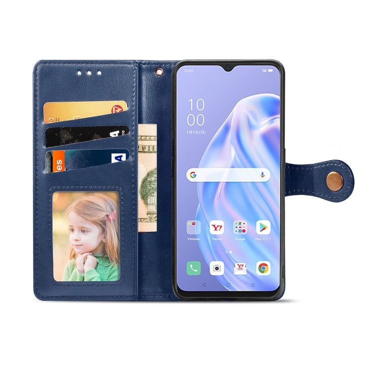 For OPPO Reno3 A Solid Color Leather Buckle Phone Case with Lanyard & Photo Frame & Card Slot & Wallet & Stand Function