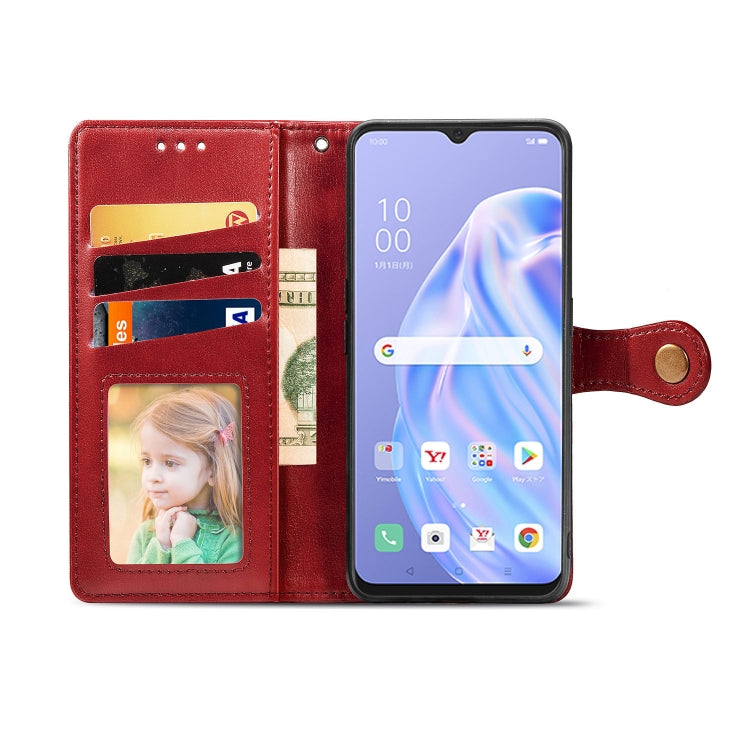 For OPPO Reno3 A Solid Color Leather Buckle Phone Case with Lanyard & Photo Frame & Card Slot & Wallet & Stand Function