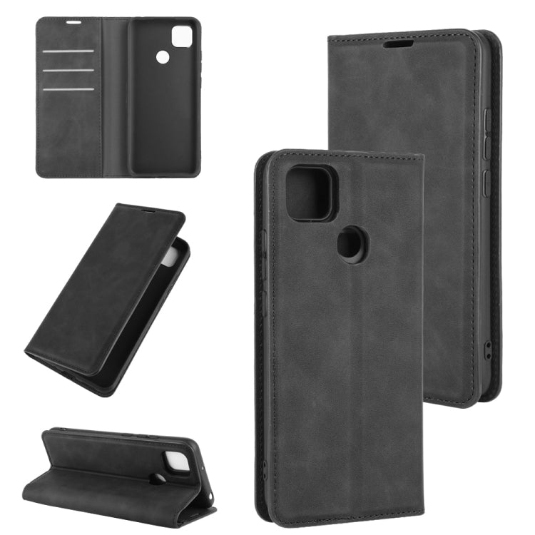 For Xiaomi Redmi 9C Retro-skin Business Magnetic Suction Leather Case with Holder & Card Slots & Wallet