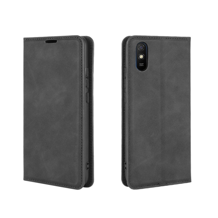 For Xiaomi Redmi 9A Retro-skin Business Magnetic Suction Leather Case with Holder & Card Slots & Wallet