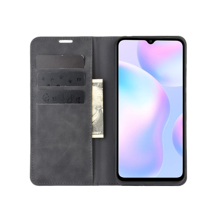For Xiaomi Redmi 9A Retro-skin Business Magnetic Suction Leather Case with Holder & Card Slots & Wallet