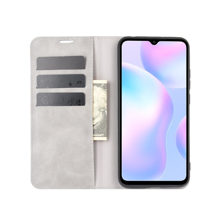 For Xiaomi Redmi 9A Retro-skin Business Magnetic Suction Leather Case with Holder & Card Slots & Wallet