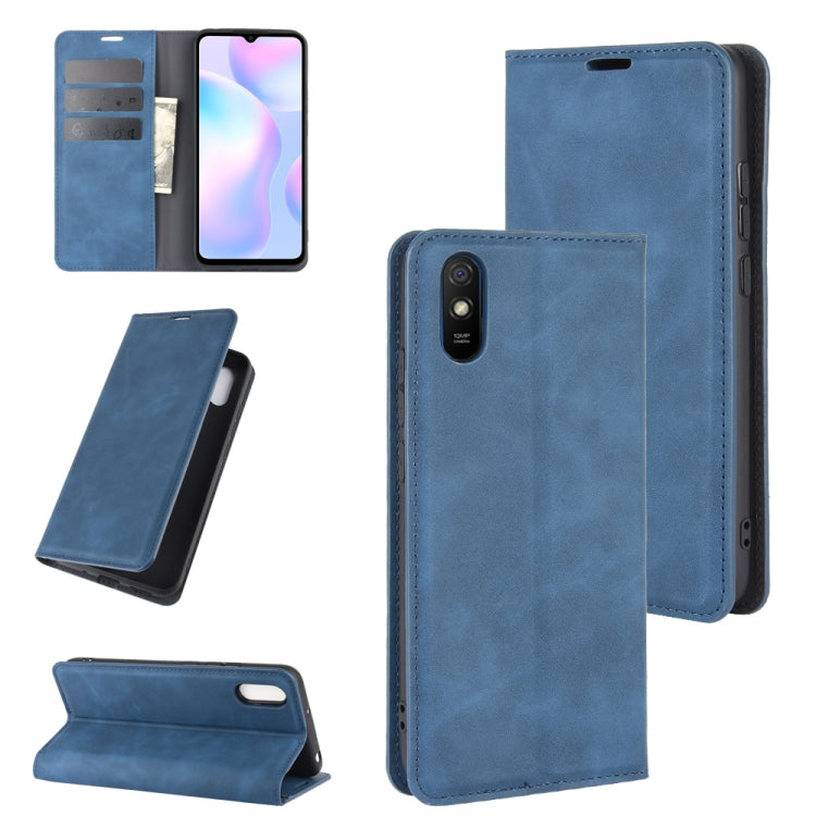 For Xiaomi Redmi 9A Retro-skin Business Magnetic Suction Leather Case with Holder & Card Slots & Wallet